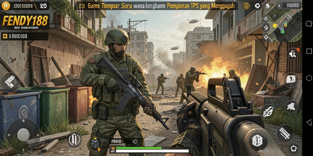Screenshot menampilkan aksi tembak-menembak intens dalam FENDY188.