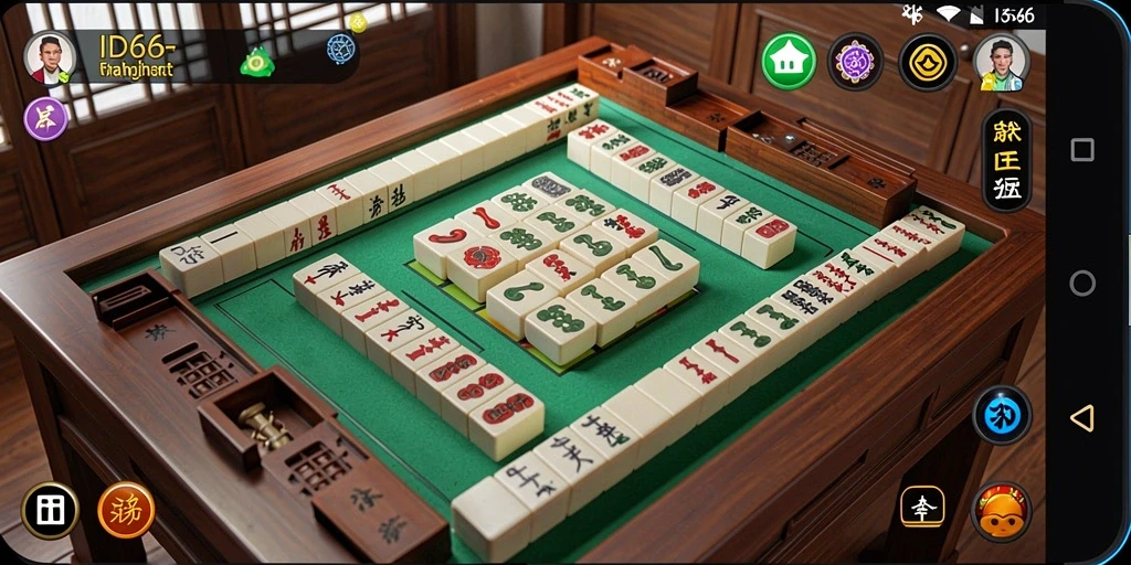 Screenshot gameplay ID66 menunjukkan papan Mahjong yang penuh warna.