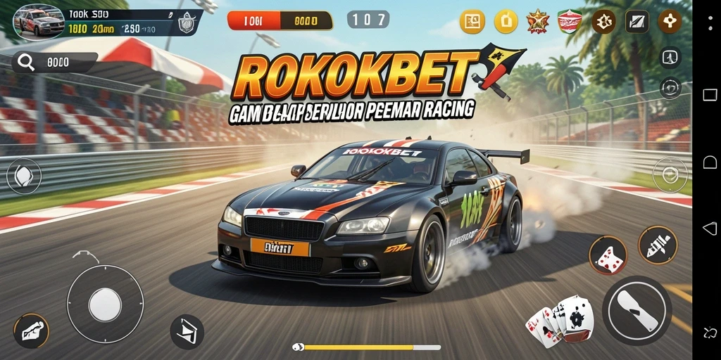 Gameplay ROKOKBET dengan mobil balap yang cepat.