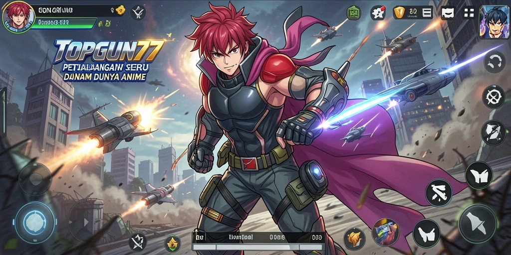 Screenshot menampilkan aksi seru dalam TOPGUN77 dengan grafis anime yang indah.