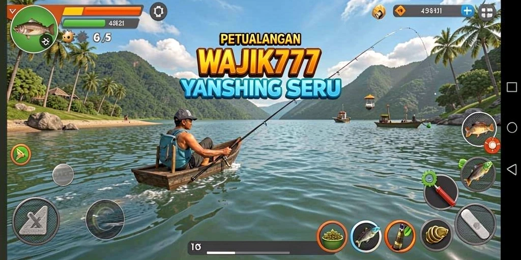 Screenshot dari gameplay WAJIK777 yang menunjukkan momen menangkap ikan.
